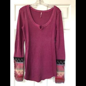 Distressed Pink Aztec Waffle Long Sleeve Shirt